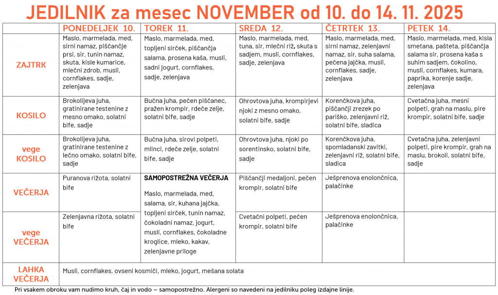 Jedilnik za november